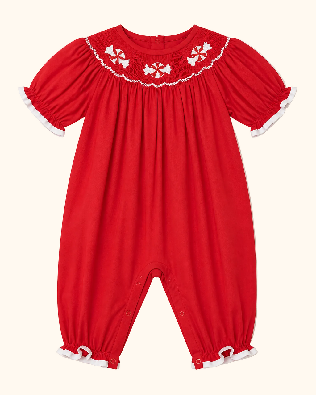 Red Candy Cane Smocked Romper