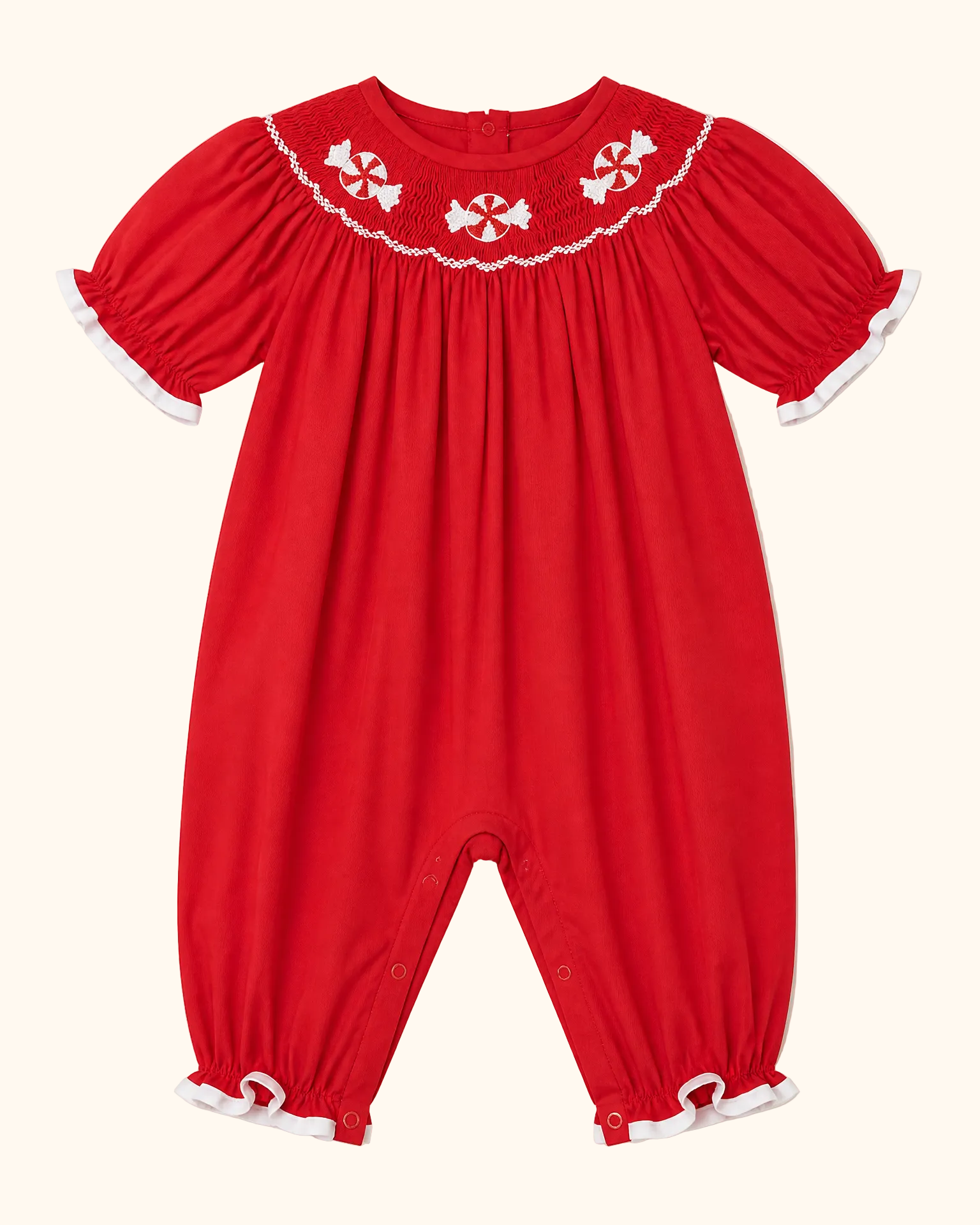 Red Candy Cane Smocked Romper