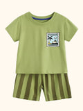 Round Neck Tee & Striped Shorts Set