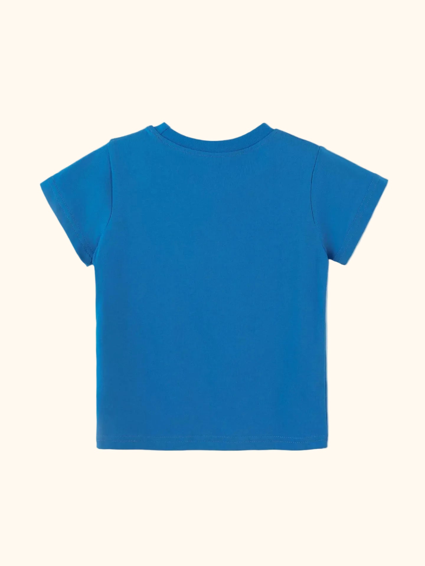 Royal blue kids short sleeve unicorn T-shirt with plain back, back product view