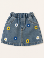 Baby  Yellow Ruffle Top & Floral Denim Skirt Set