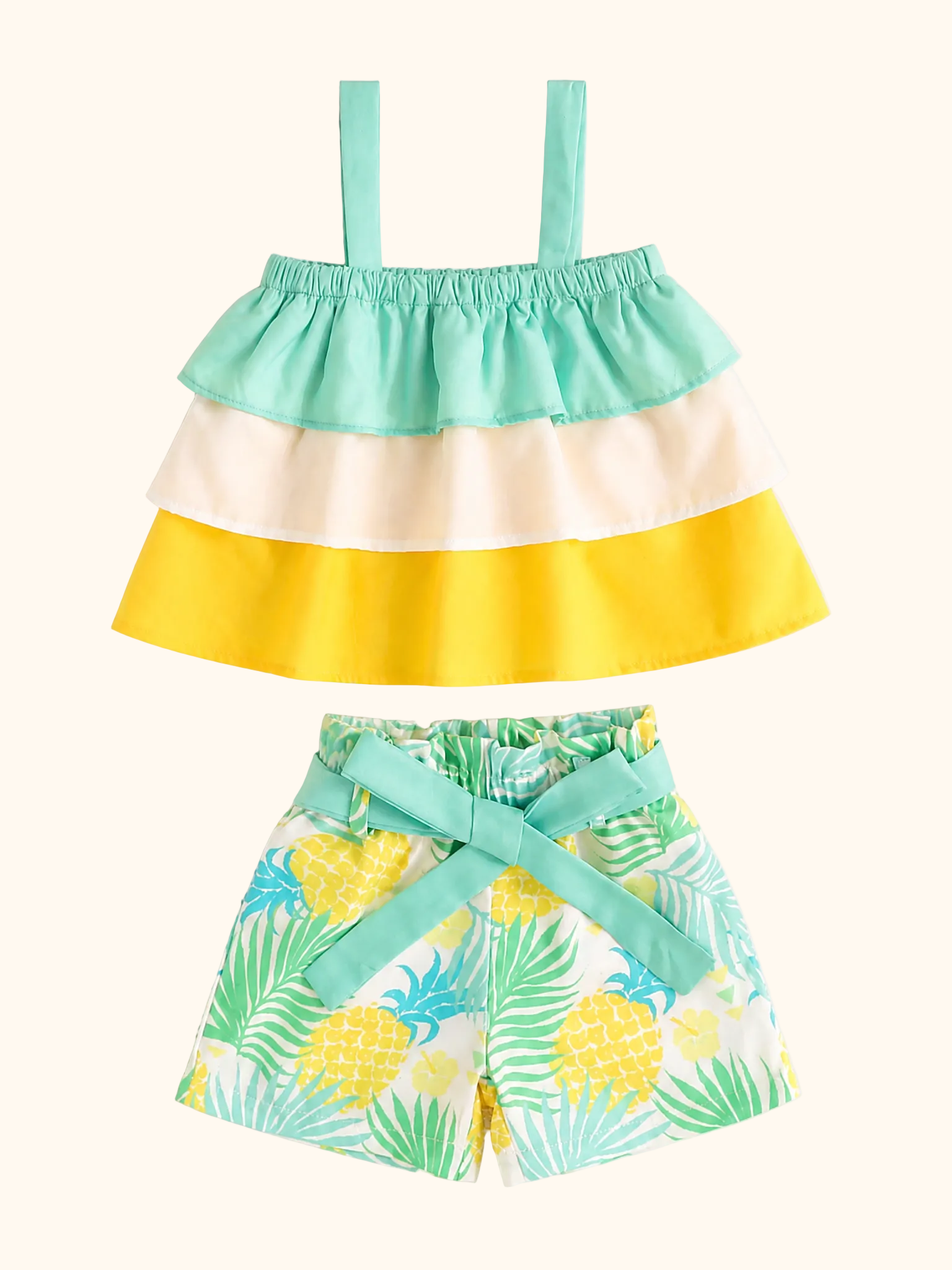 Baby Ruffle Trim Layered Cami Top and Pineapple Print Shorts Set