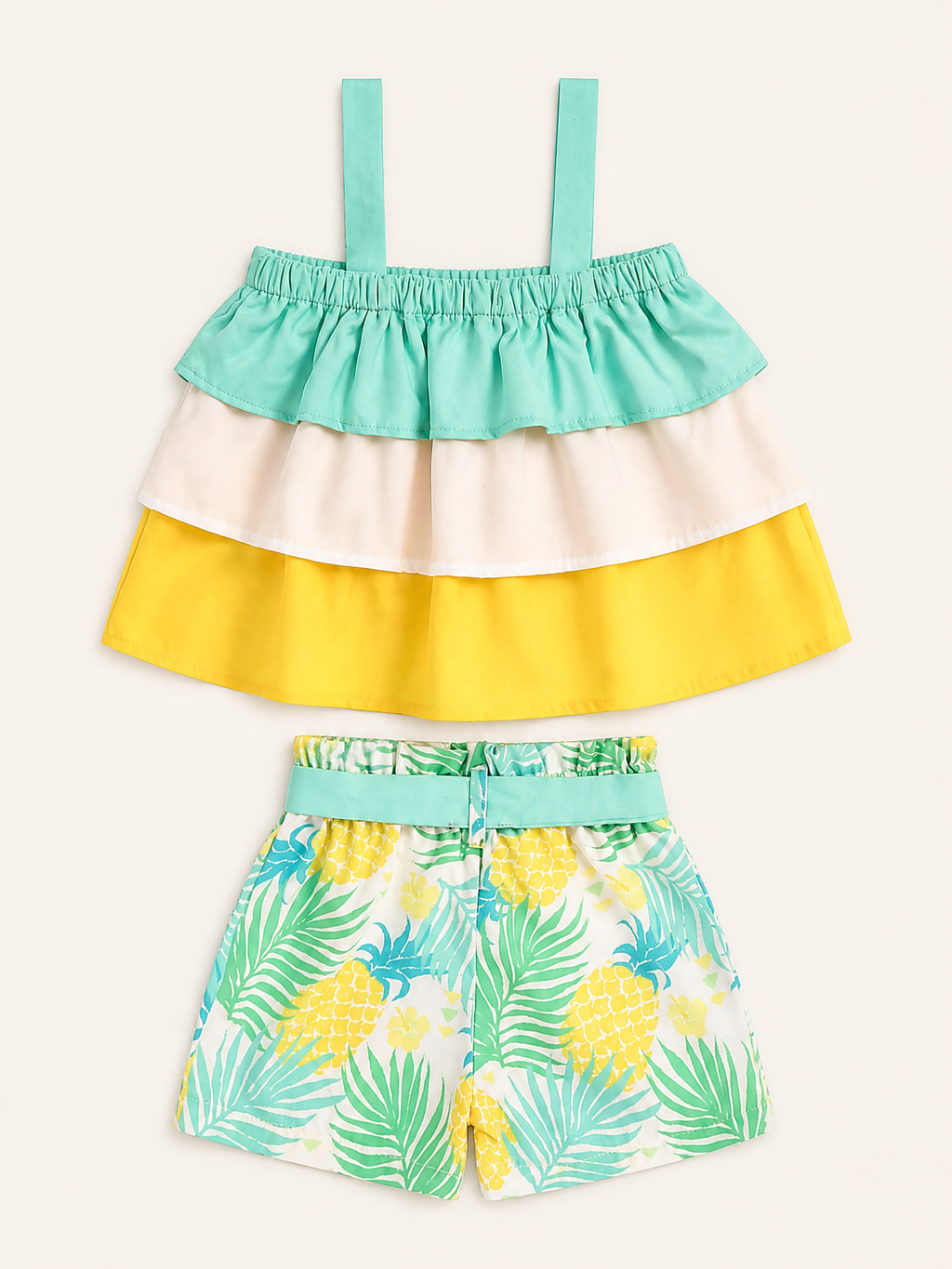 Baby Ruffle Trim Layered Cami Top and Pineapple Print Shorts Set