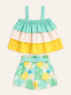 Baby Ruffle Trim Layered Cami Top and Pineapple Print Shorts Set