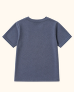 Blue short-sleeve kids T-shirt with plain back, rear product view
