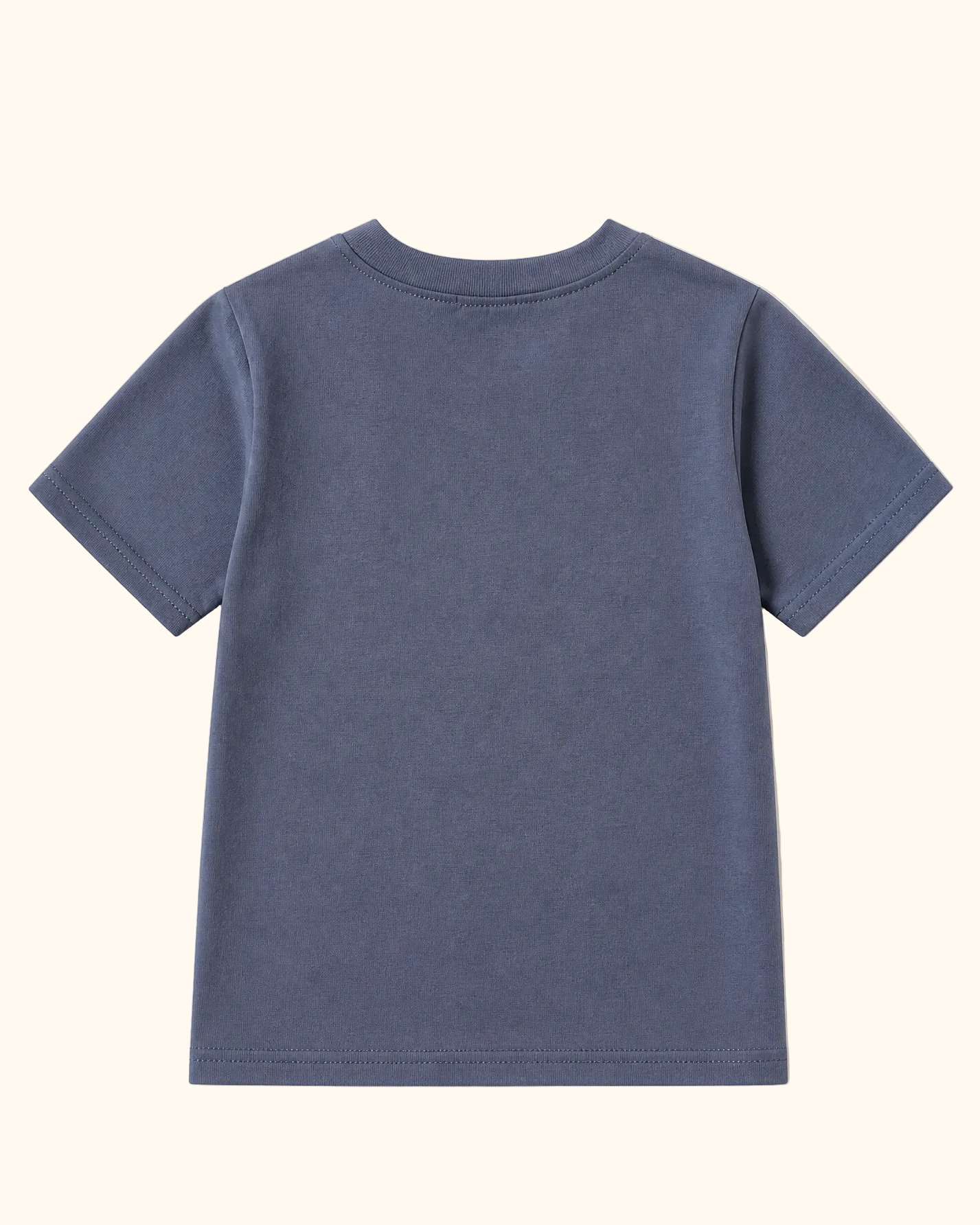 Blue short-sleeve kids T-shirt with plain back, rear product view