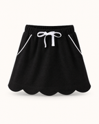 Scallop Hem Bow Skort - Black
