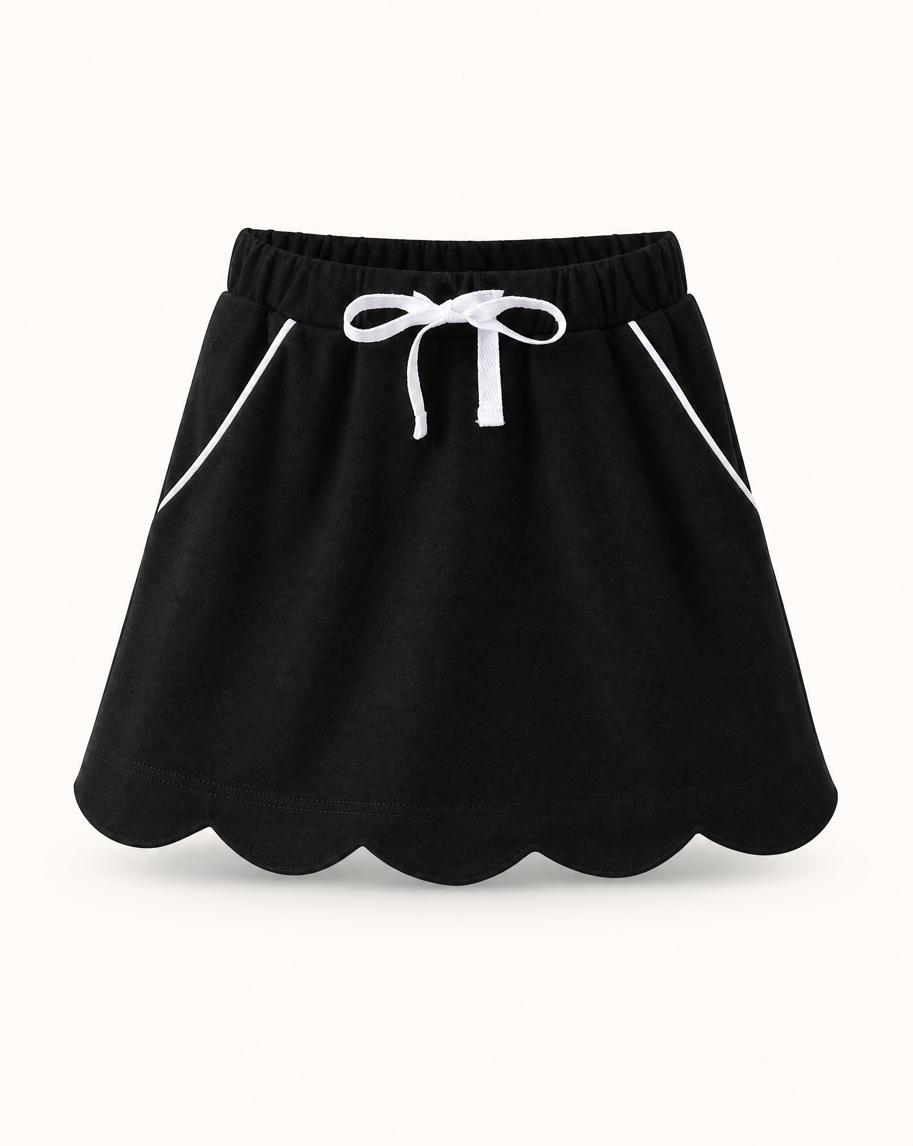 Scallop Hem Bow Skort - Black