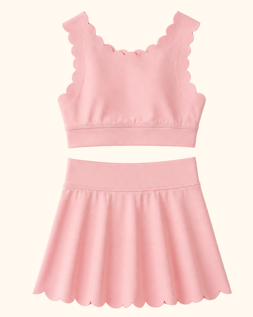 Pink kids scalloped active top and skort set, alternate product view
