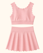 Pink kids scalloped active top and skort set, alternate product view