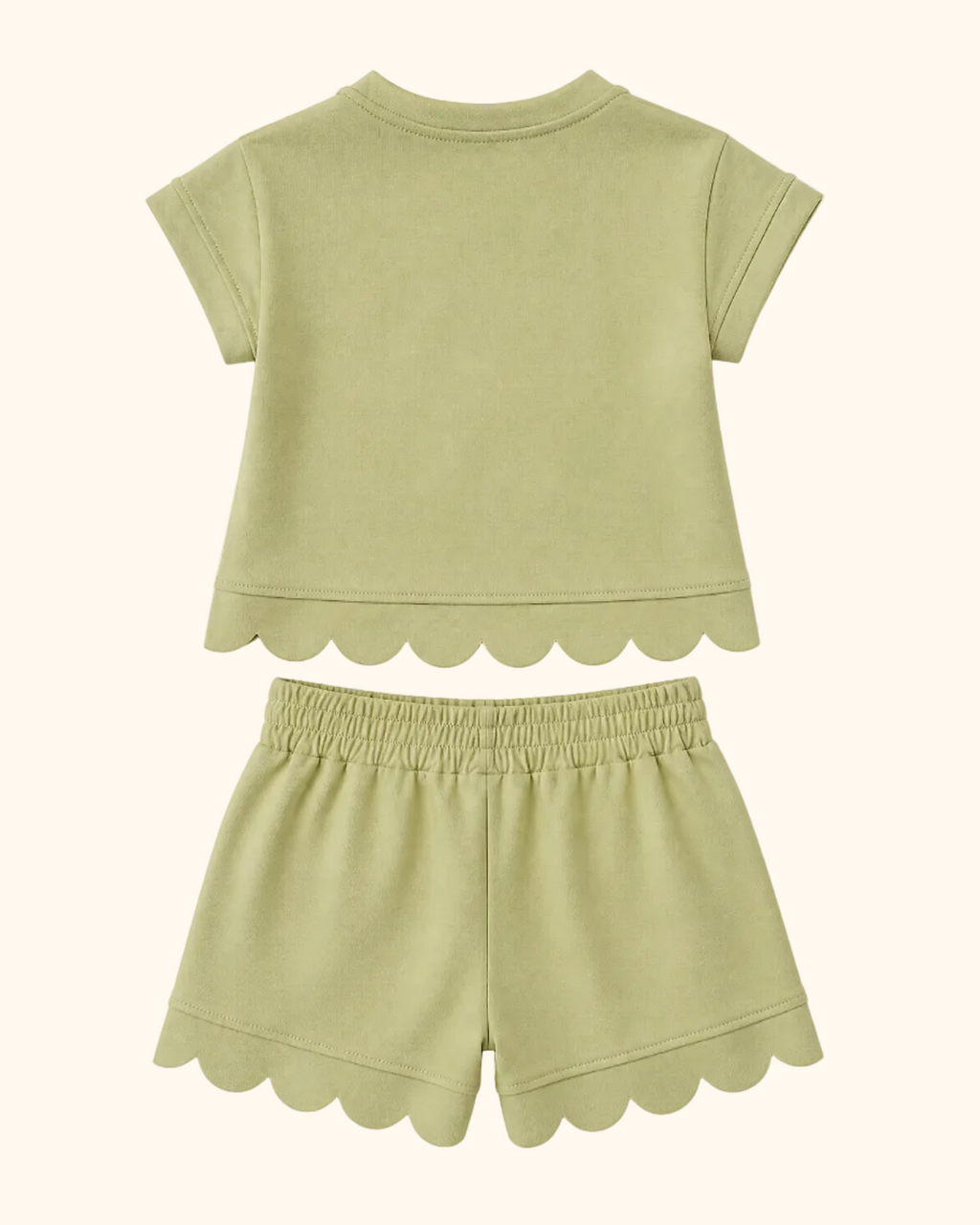 Scalloped Zipper Shorts Set - Sage