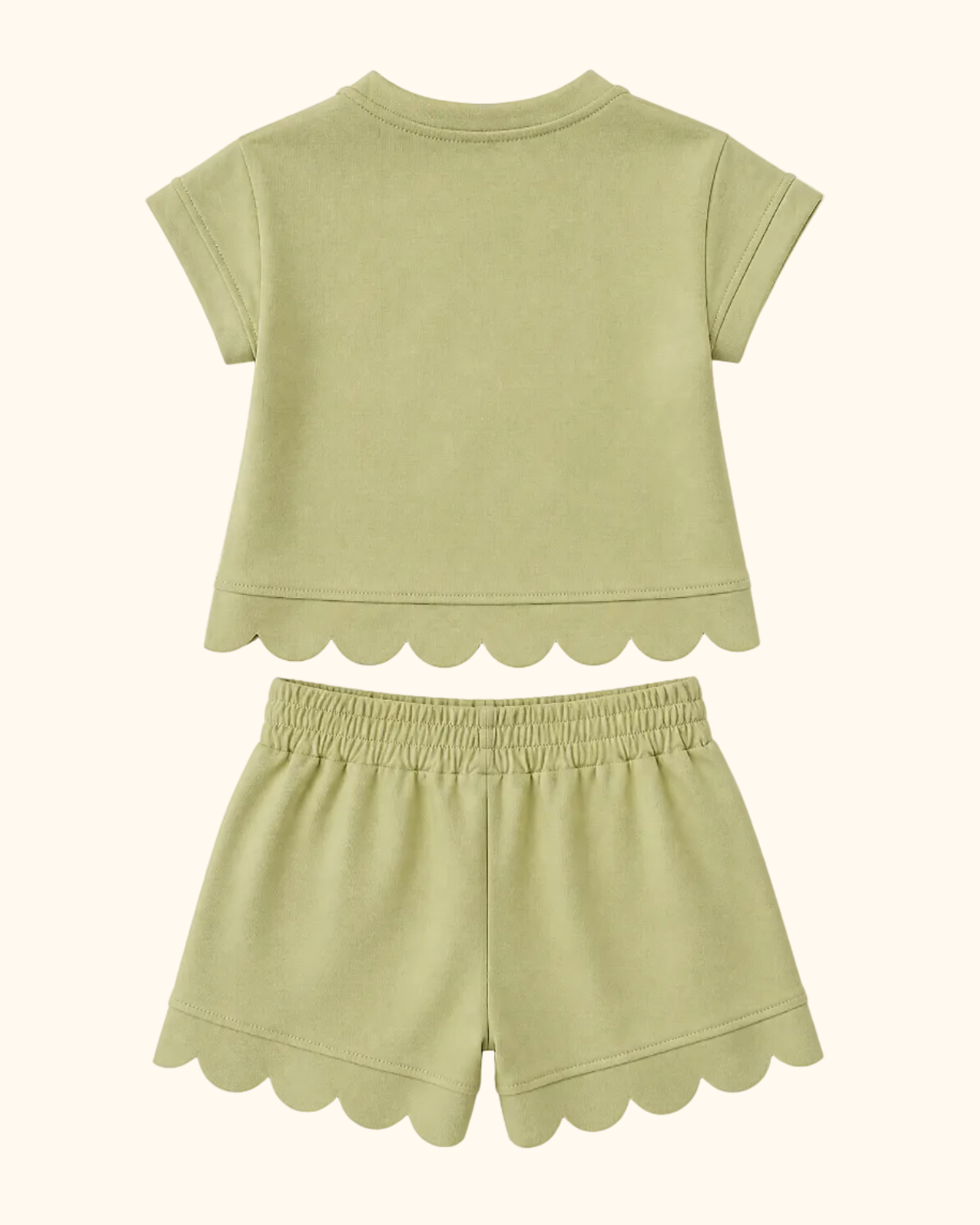 Scalloped Zipper Shorts Set - Sage