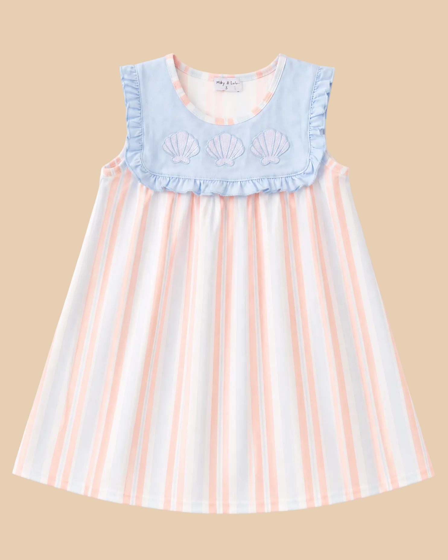 Seashell Stripe Embroidered Kids Dress