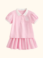 Kids Cherry Embroidered Polo Shirt & Pleated Skirt Set