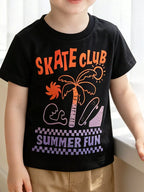 Black kids Skate Club Summer Fun graphic T-shirt, modeled front view