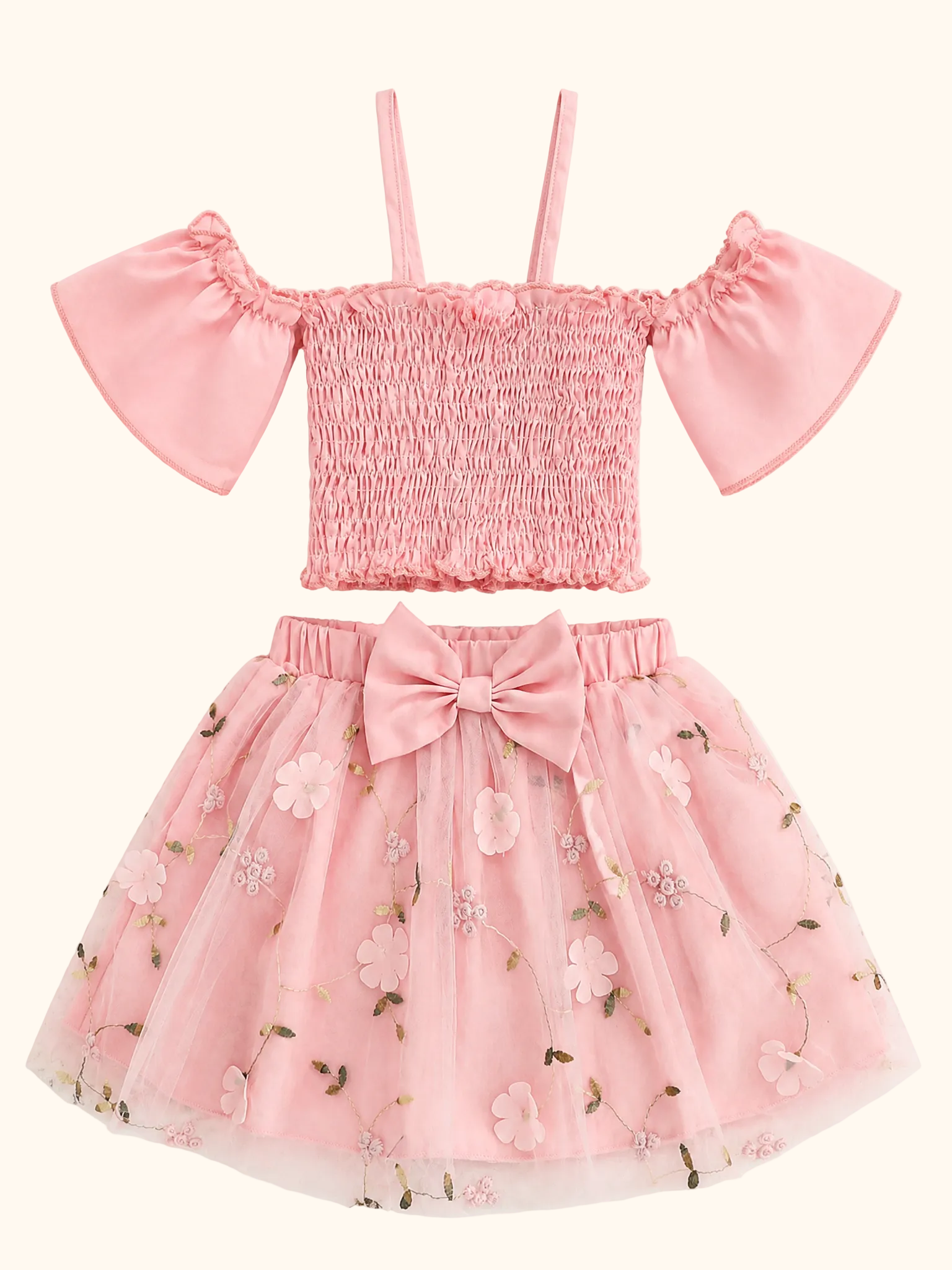 Baby Smocked Top and Bow Tulle Skirt Set