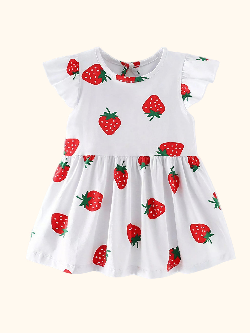 Strawberry Print Ruffle Sleeve Casual Dress