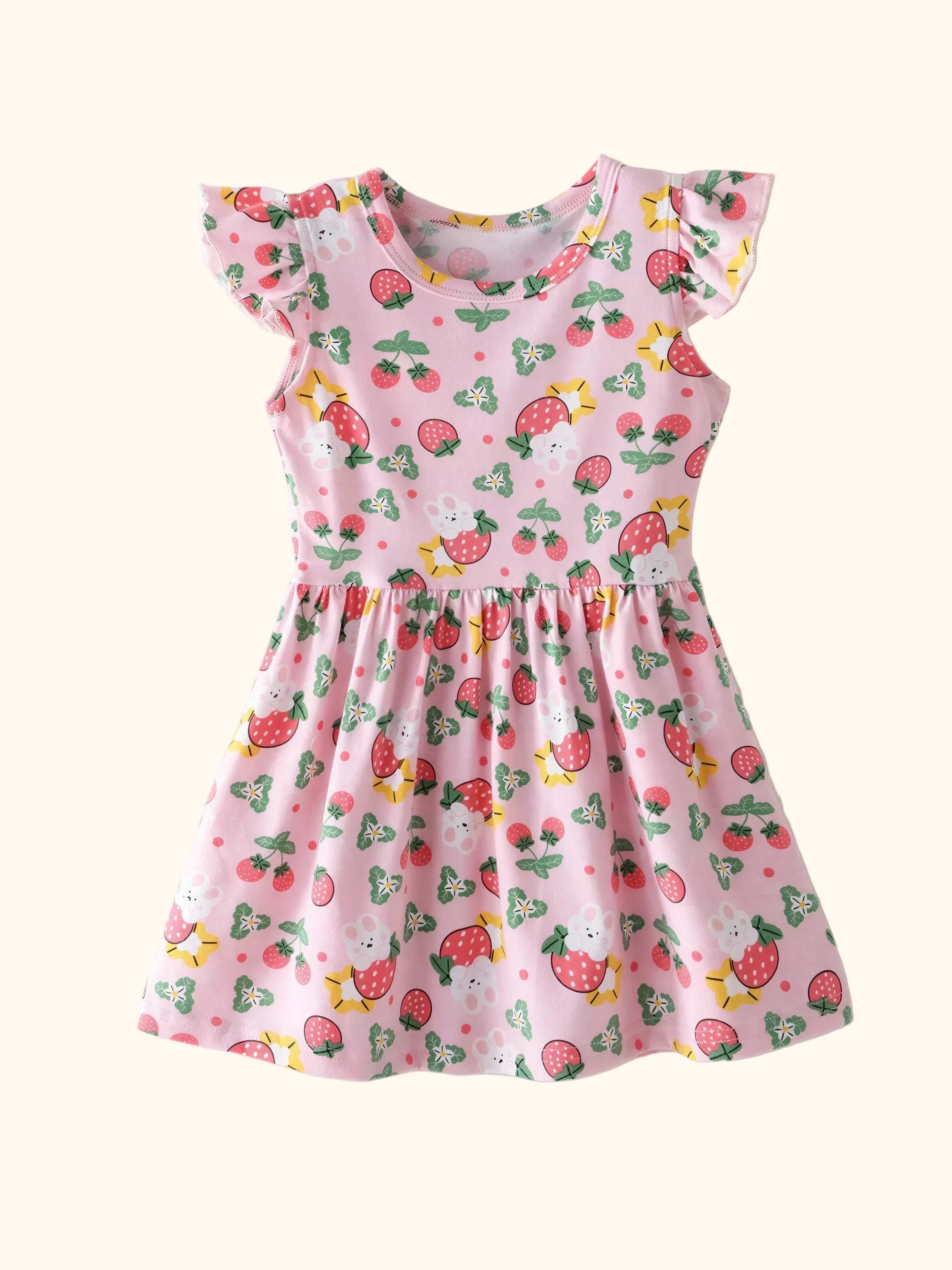 Strawberry Print Ruffle Sleeve Dress