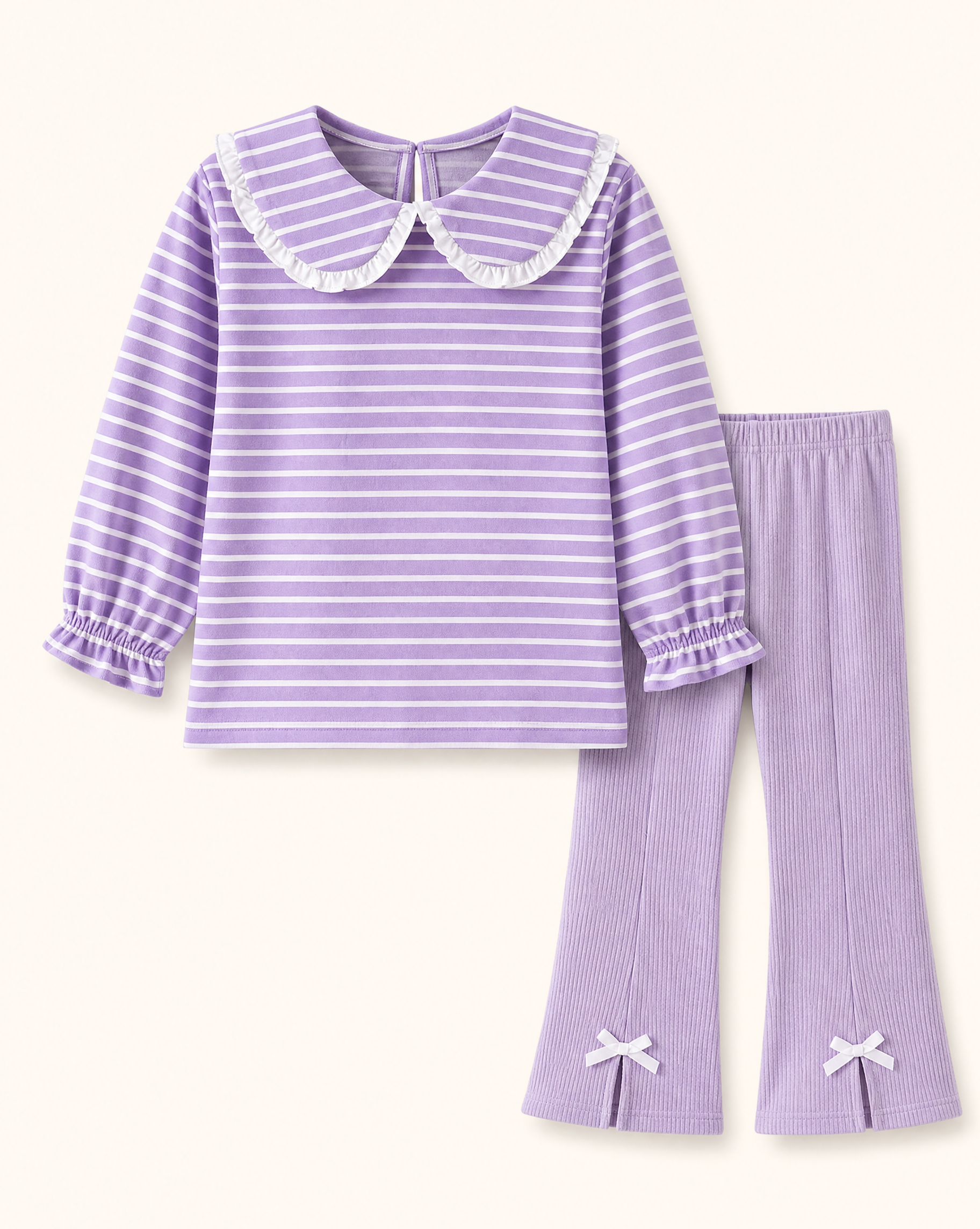 Striped Peter Pan Collar Top & Flared Pants Set