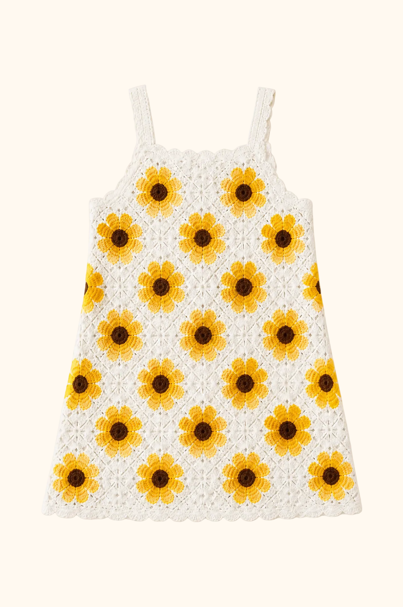 Crochet Sunflower Dress & Headscarf Set