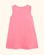 Blush pink kids tropical sleeveless dress with plain back, back product view