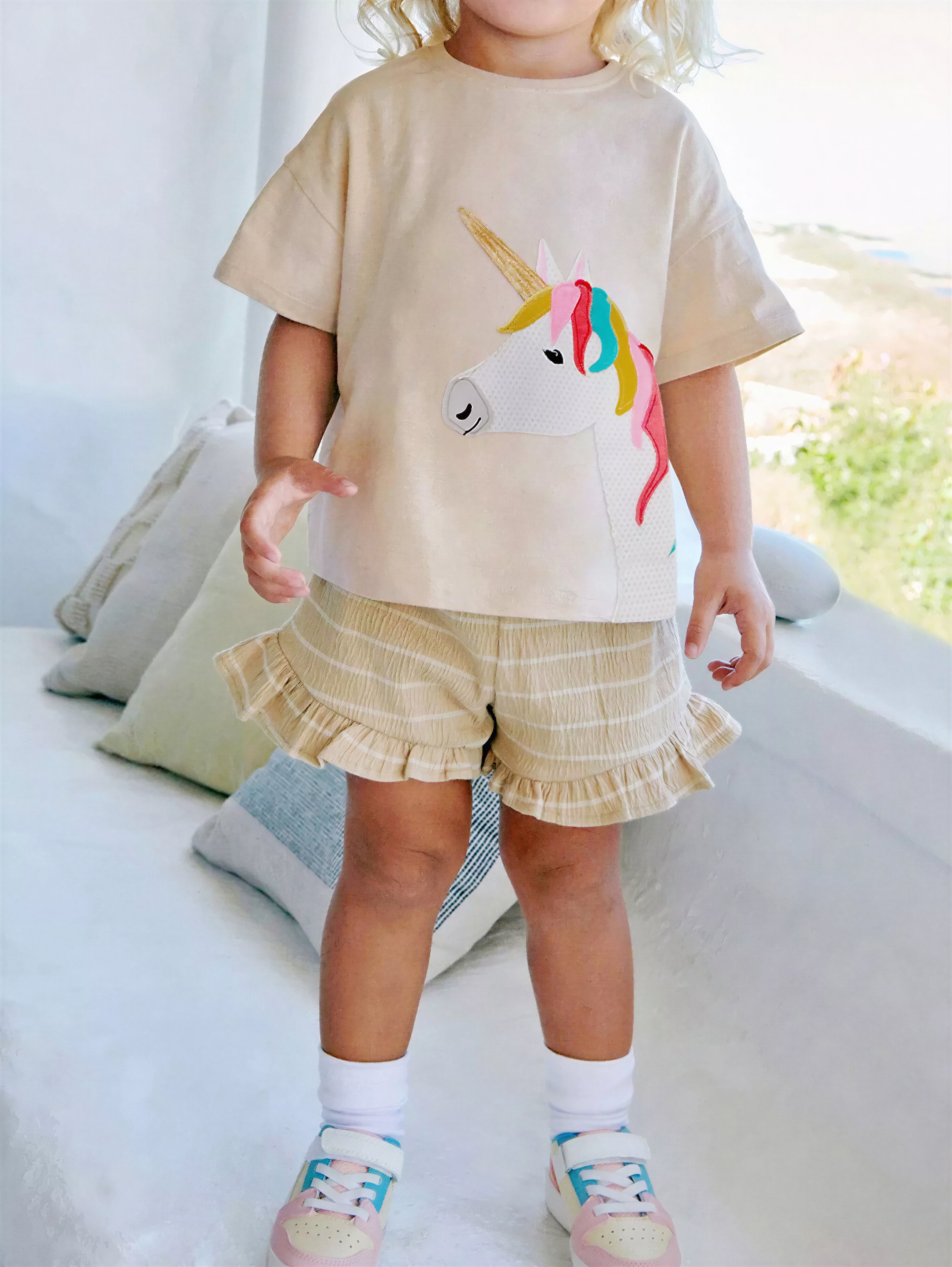 Unicorn Top and Ruffle Trim Shorts Set