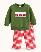 Baby Truck Embroidered Sweatshirt & Gingham Pants Set