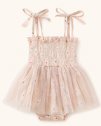 Baby Smocked Bodice Tulle Dress with Bow Headband