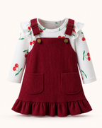 Baby Cherry Bodysuit & Burgundy Corduroy Dress Set