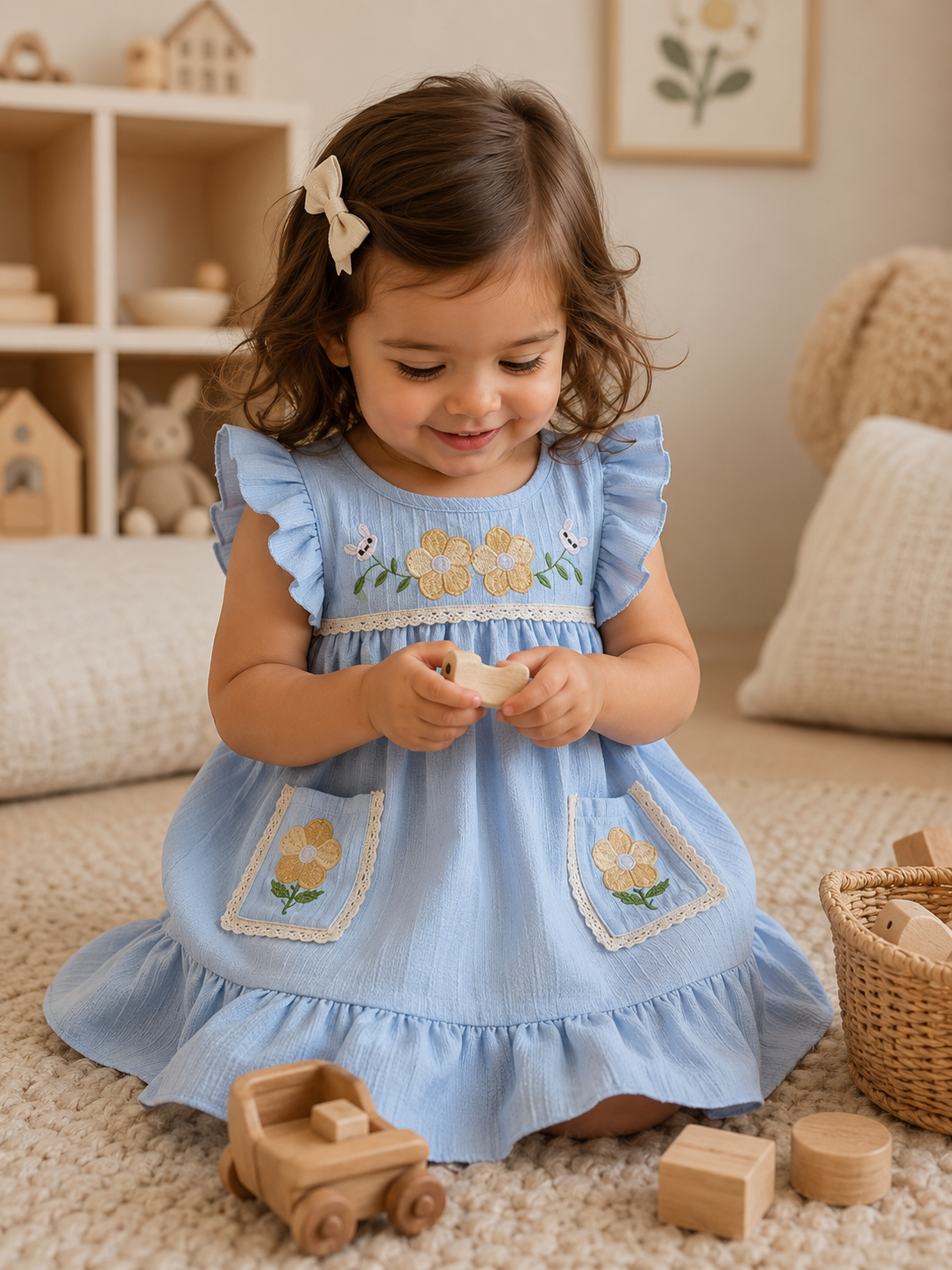 Embroidered Ruffled Hem Dress