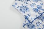 Blue and White Print Layered Ruffle Dress