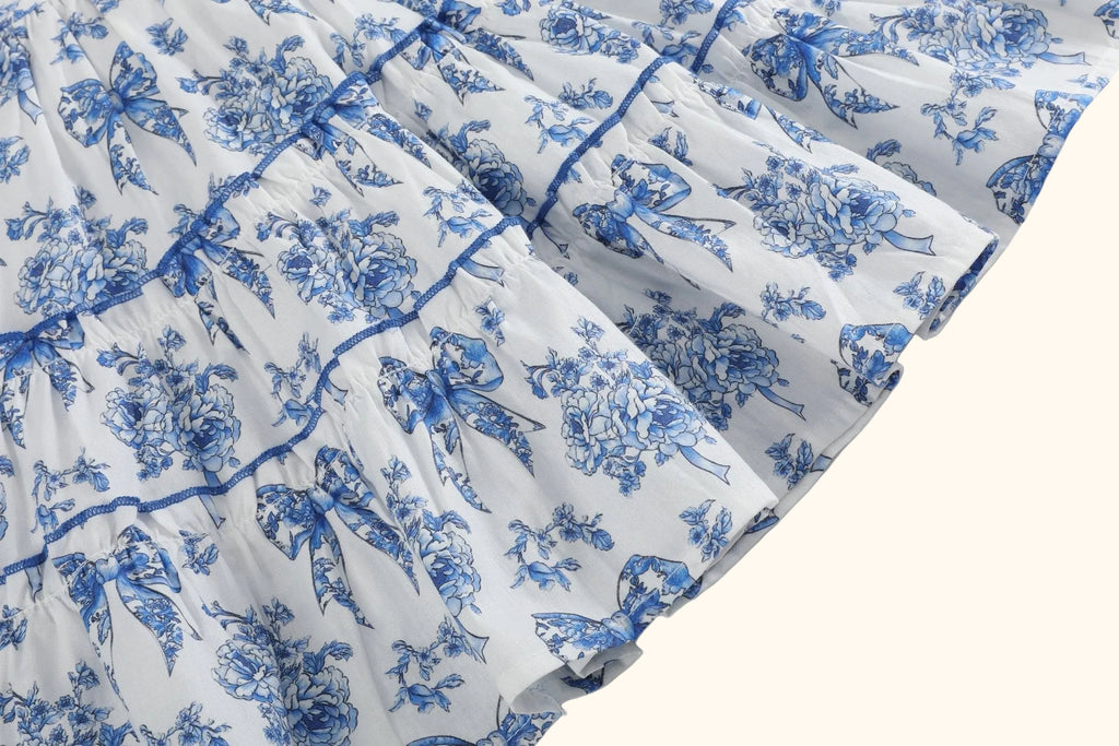 Blue and White Print Layered Sundress