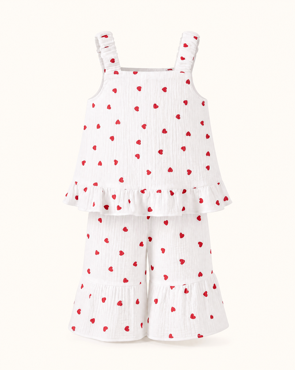 Baby  Heart Print Ruffle Top & Flare Pants Set with Headband