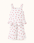 Baby  Heart Print Ruffle Top & Flare Pants Set with Headband