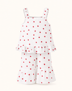 Baby  Heart Print Ruffle Top & Flare Pants Set with Headband
