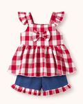 Baby  Gingham Bow Top and Ruffle Shorts Set
