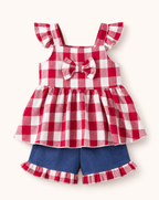 Baby  Gingham Bow Top and Ruffle Shorts Set
