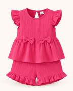 Baby  Pink Ruffle Bow Top & Shorts Set