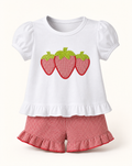 Baby Strawberry Appliqué Top & Gingham Ruffle Shorts Set