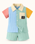 Baby  Color Block Button-Up Shirt and Shorts Set
