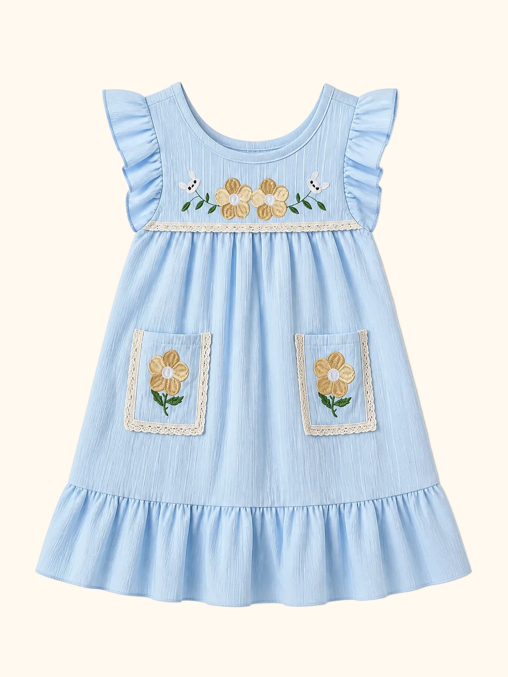 Embroidered Ruffled Hem Dress