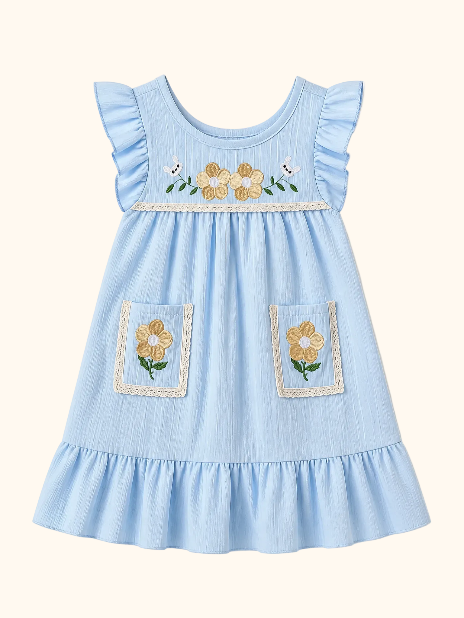 Embroidered Ruffled Hem Dress