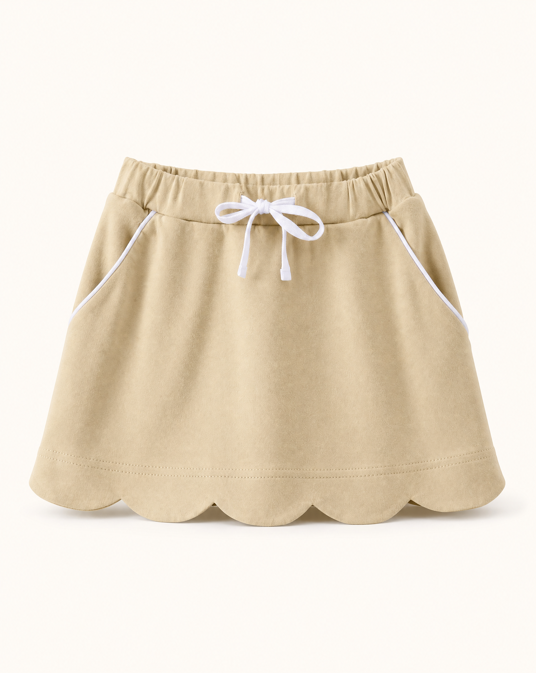 Scallop Hem Bow Skort - Khaki