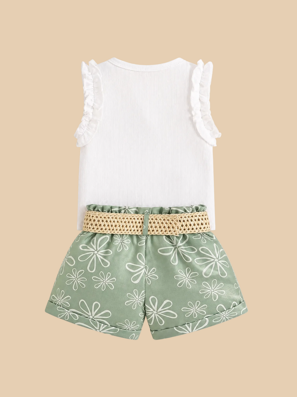 Floral Belted Shorts & Ruffle Tank Set