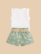 Baby Floral Belted Shorts & Ruffle Tank Set