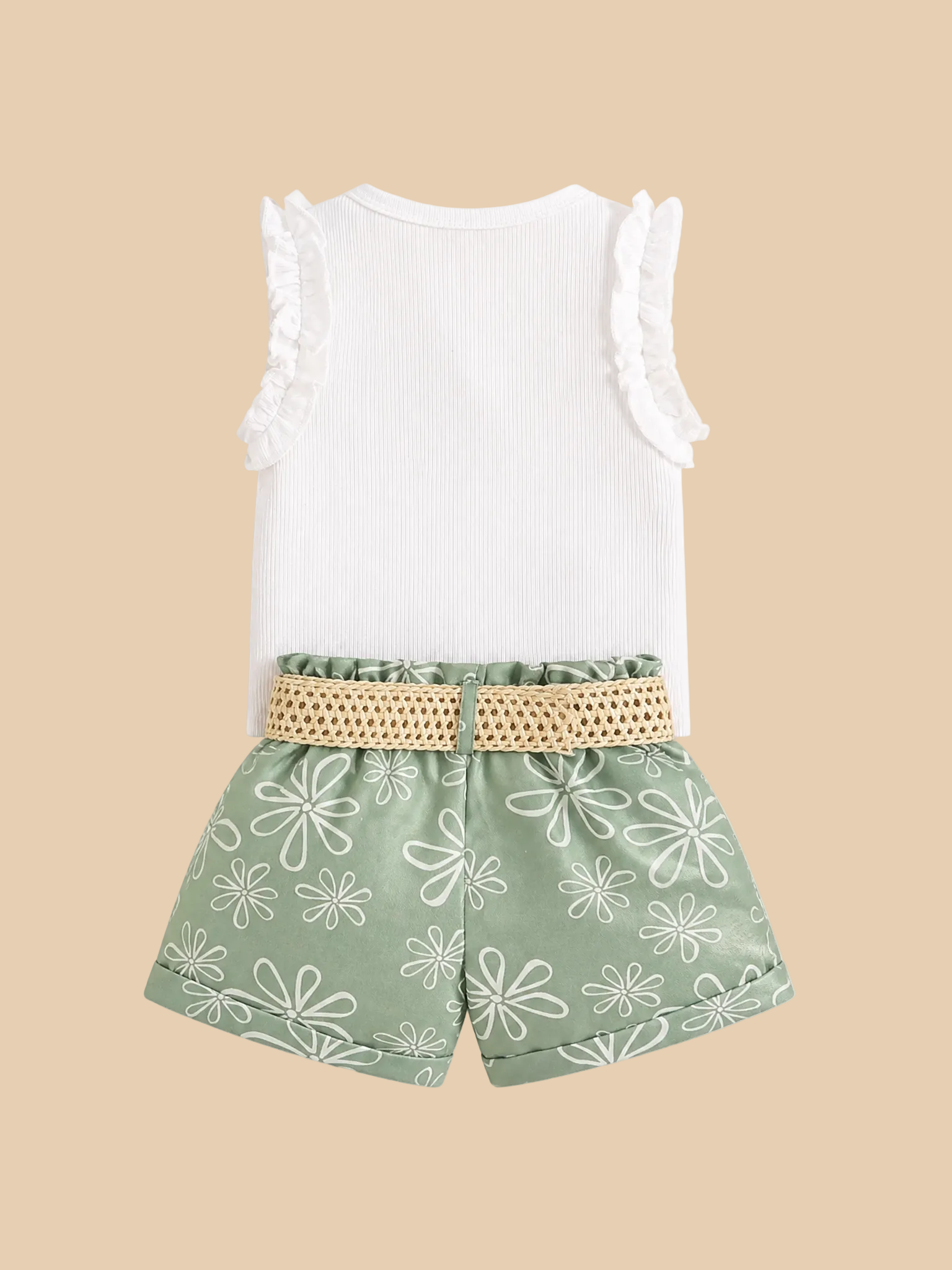 Floral Belted Shorts & Ruffle Tank Set