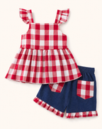 Baby  Gingham Bow Top and Ruffle Shorts Set