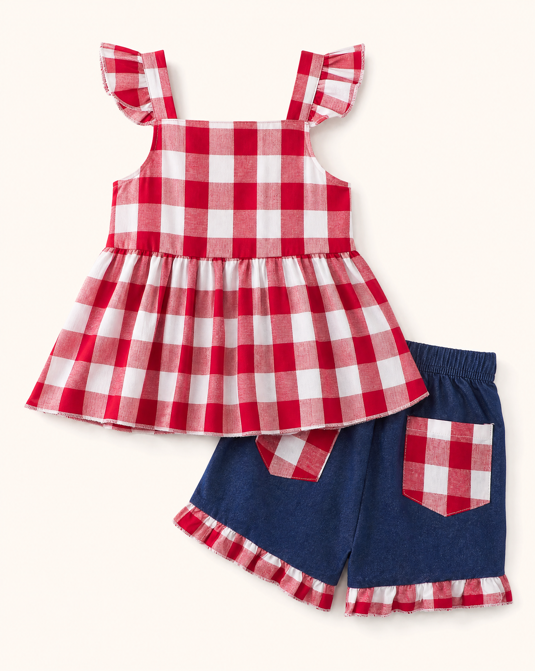 Baby  Gingham Bow Top and Ruffle Shorts Set