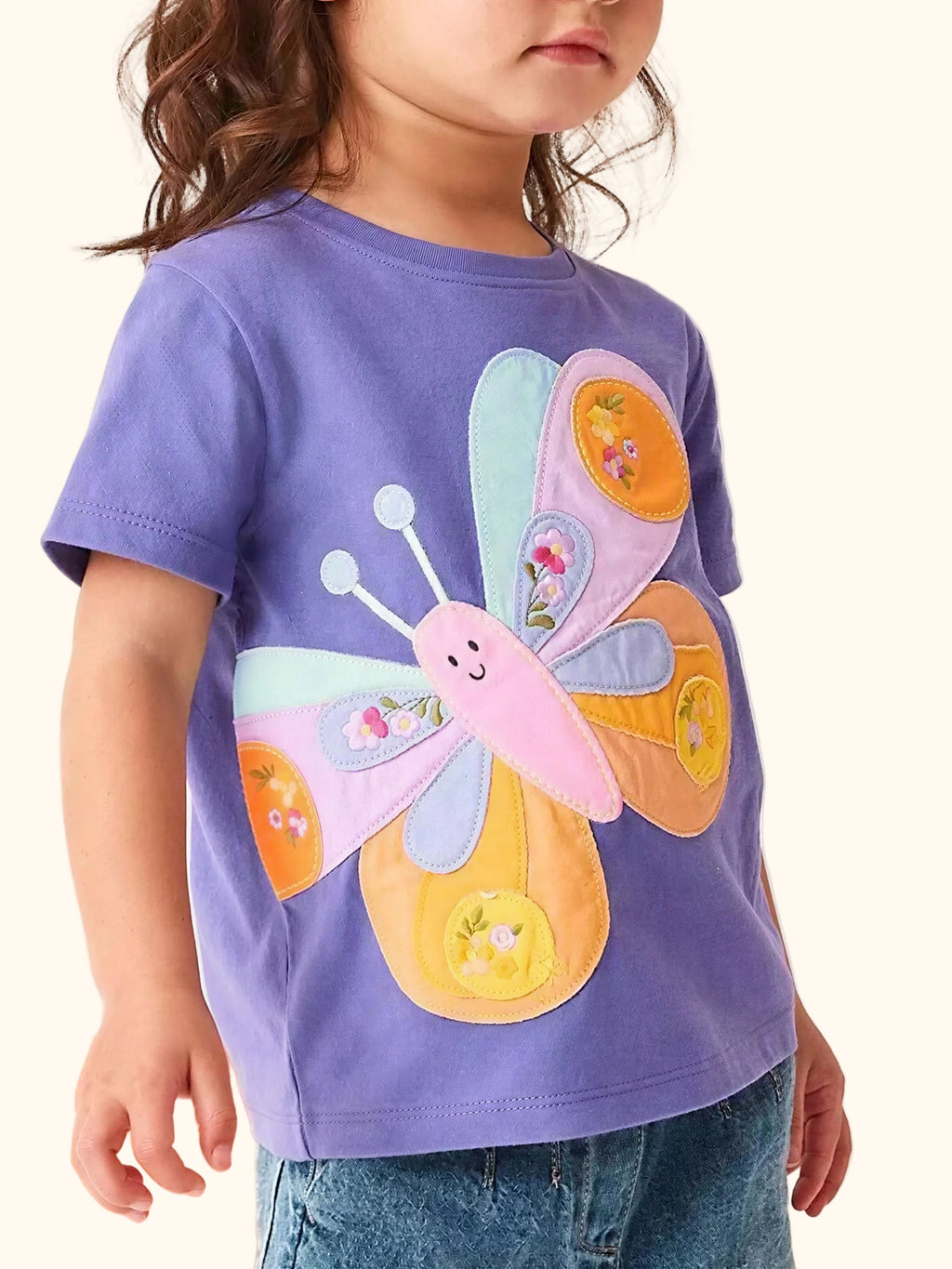 Kids Purple Butterfly Appliqué T-Shirt