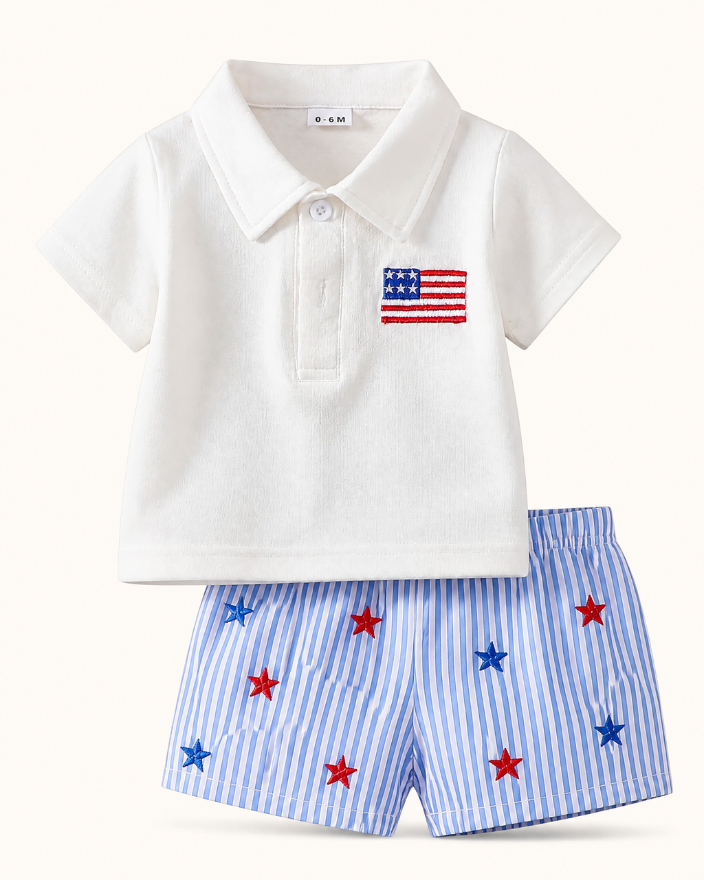Baby Patriotic American Flag Polo & Striped Shorts Set